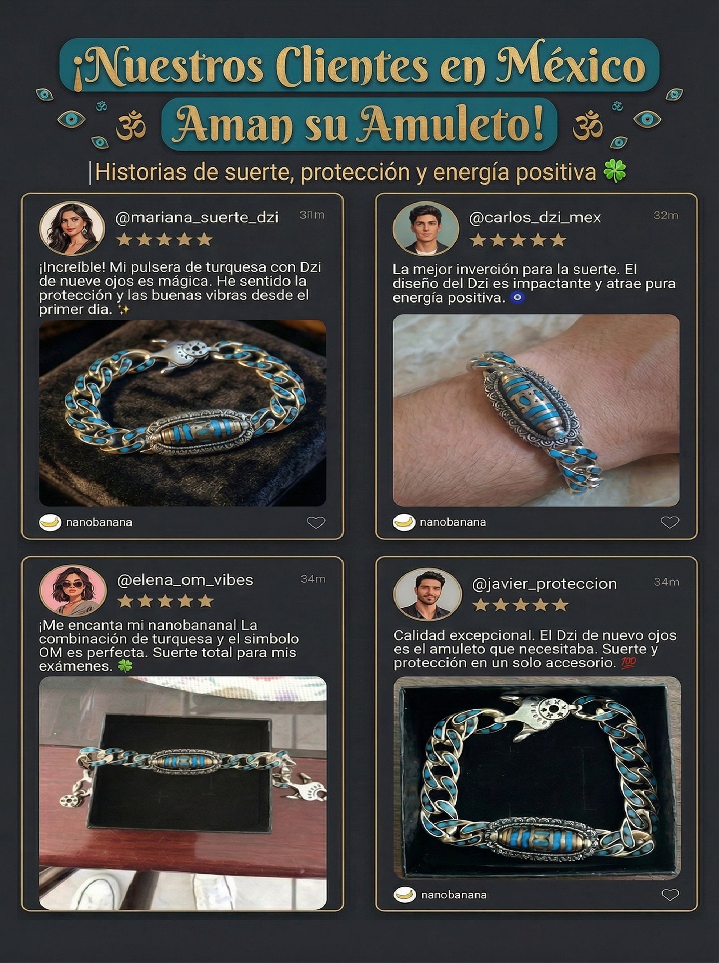 Pulsera de la Suerte Dzi de 9 Ojos | Turquesa Natural y Protección – SEVERO